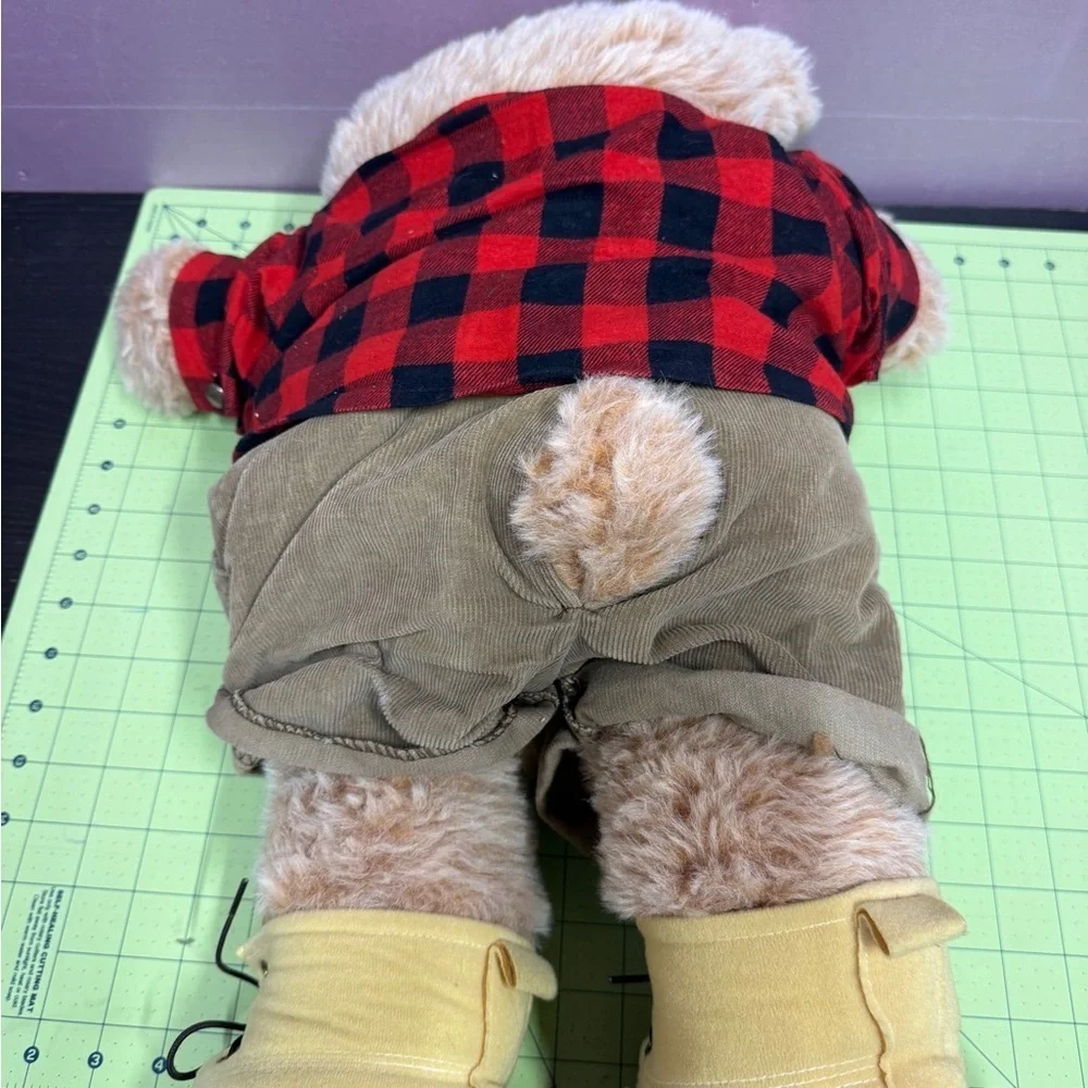 Vintage FURSKINS Red and Black Plaid Stuffed Teddy Bear